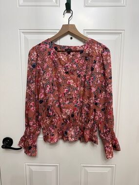 Ann Taylor Rust Floral Peasant Blouse with Smocked Waist